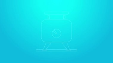 Mavi arka planda izole edilmiş alkollü fermantasyon ikonu olarak üzüm suyu bulunan pembe çizgi metal tankı. 4K Video hareketli grafik canlandırması