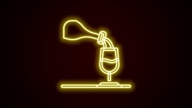 Parlak neon hattı şarap tatma, degulasyon simgesi siyah arkaplanda izole edilmiş. Sommelier. Şarap gibi kokuyor. 4K Video hareketli grafik canlandırması