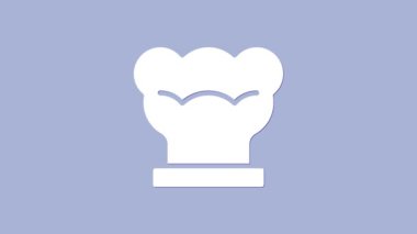 Beyaz Aşçı şapkası simgesi mor arkaplanda izole edilmiş. Aşçılık sembolü. Aşçı şapkası. 4K Video hareketli grafik canlandırması