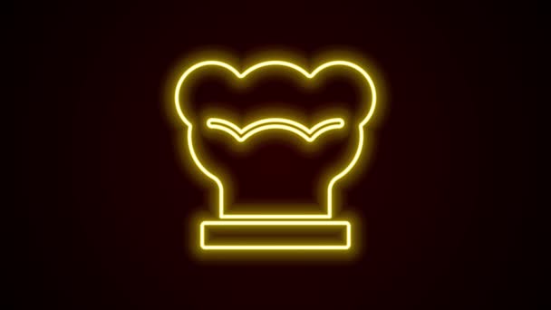Gloeiende neon lijn Chef hoed pictogram geïsoleerd op zwarte achtergrond. Koken symbool. Kookt hoed. 4K Video motion grafische animatie — Stockvideo