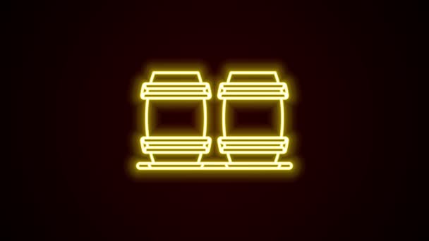 Glowing neon line Wooden barrel for wine icon isolated on black background. 4K Video motion graphic animation — Stock Video