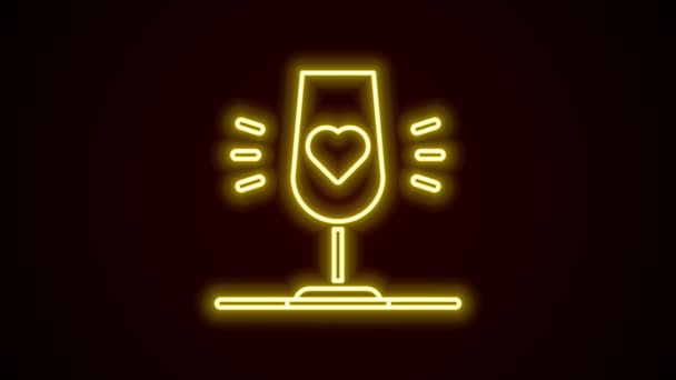 Gloeiende neon lijn Wijnglas pictogram geïsoleerd op zwarte achtergrond. Wijn bordje. Favoriete wijn. 4K Video motion grafische animatie — Stockvideo