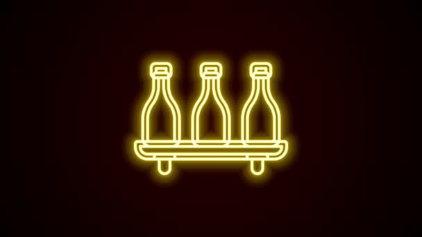 Linha de néon brilhante Garrafa de ícone de vinho isolado no fundo preto. Castas de vinho. Animação gráfica em movimento de vídeo 4K — Vídeo de Stock