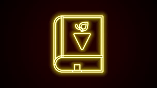 Glödande neon line Bok om druvor ikon isolerad på svart bakgrund. 4K Video motion grafisk animation — Stockvideo