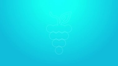 Mavi arka planda izole edilmiş pembe çizgili üzüm ikonu. 4K Video hareketli grafik canlandırması