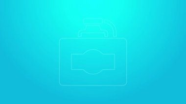 Mavi arka planda izole edilmiş pembe çizgili şarap ikonu kutusu. 4K Video hareketli grafik canlandırması