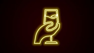 Parlak neon hattı şarap tatma, degulasyon simgesi siyah arkaplanda izole edilmiş. Sommelier. Şarap gibi kokuyor. 4K Video hareketli grafik canlandırması