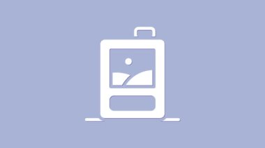 Mor arka planda izole edilmiş beyaz şarap ikonu kutusu. 4K Video hareketli grafik canlandırması