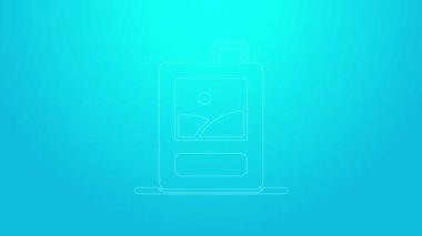 Mavi arka planda izole edilmiş pembe çizgili şarap ikonu kutusu. 4K Video hareketli grafik canlandırması