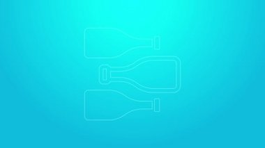 Mavi arka planda izole edilmiş pembe şarap şişeleri. 4K Video hareketli grafik canlandırması