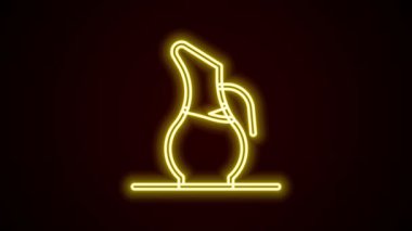 Siyah arka planda izole edilmiş şarap ikonu için parlak neon hattı. 4K Video hareketli grafik canlandırması