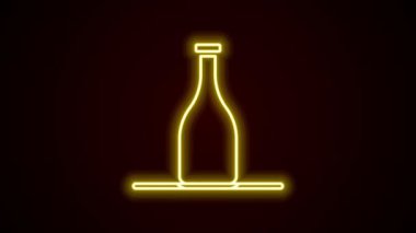 Parlayan neon hattı. Siyah arka planda izole edilmiş şarap ikonu. 4K Video hareketli grafik canlandırması