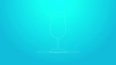 Mavi arkaplanda pembe çizgili cam ikon izole edilmiş. Şarap kadehi işareti. 4K Video hareketli grafik canlandırması