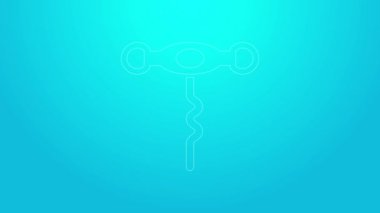 Pembe çizgi şarap tirbuşon simgesi mavi arkaplanda izole edilmiş. 4K Video hareketli grafik canlandırması