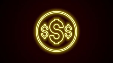 Parlayan neon çizgisi dolar sembolü simgesi siyah arkaplanda izole edildi. Nakit ve para, servet, ödeme sembolü. Kumarhane kumarı. 4K Video hareketli grafik canlandırması