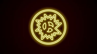 Parlayan neon hattı bomba patlaması şarapnel ve alev topu ikonu siyah arka planda izole edilmiş. 4K Video hareketli grafik canlandırması