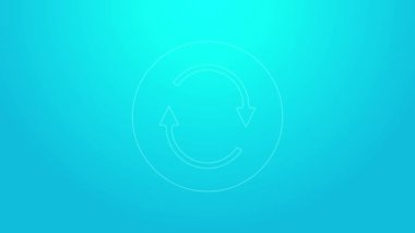 Pembe çizgi geri dönüşüm sembolü simgesi mavi arkaplanda izole edildi. Dairesel ok simgesi. Çevre geri dönüşümü yeşile döner. 4K Video hareketli grafik canlandırması