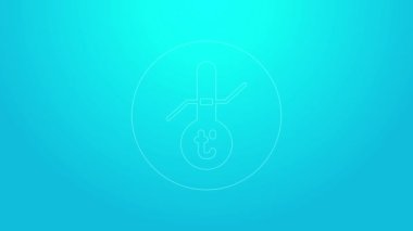 Mavi arkaplanda izole edilmiş pembe çizgi Meteoroloji termometresi ikonu. Termometre termometresi sıcak ya da soğuk hava gösteriyor. 4K Video hareketli grafik canlandırması