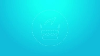 Pembe çizgili el yıkama ikonu mavi arka planda izole edilmiş. 4K Video hareketli grafik canlandırması