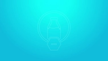 Mavi arkaplanda pembe çizgili laktozsuz ikon izole edildi. 4K Video hareketli grafik canlandırması