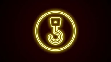 Parlayan neon hattı sanayi kancası simgesi siyah arkaplanda izole edildi. Turna kancası ikonu. 4K Video hareketli grafik canlandırması
