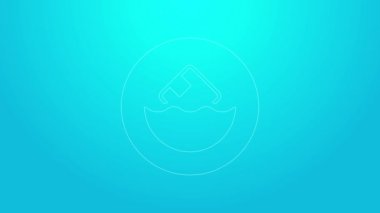 Mavi arka planda pembe çizgi karton kutu simgesi izole edildi. Kutu, paket, paket işareti. Teslimat ve ambalaj. 4K Video hareketli grafik canlandırması