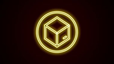 Parlayan neon çizgi karton kutu simgesi siyah arkaplanda izole edildi. Kutu, paket, paket işareti. Teslimat ve ambalaj. 4K Video hareketli grafik canlandırması