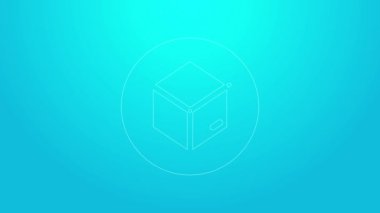 Mavi arka planda pembe çizgi karton kutu simgesi izole edildi. Kutu, paket, paket işareti. Teslimat ve ambalaj. 4K Video hareketli grafik canlandırması