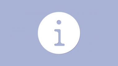 Mor arkaplanda beyaz bilgi simgesi izole edildi. 4K Video hareketli grafik canlandırması