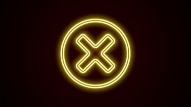 Parlayan neon çizgisi X Mark, Çember simgesinde çapraz çizgi siyah arkaplanda izole edildi. Çapraz işaret simgesini kontrol et. 4K Video hareketli grafik canlandırması