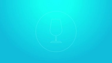 Mavi arka planda izole edilmiş dağıtım kutuları simgesi için pembe çizgi kırılgan cam sembol. 4K Video hareketli grafik canlandırması