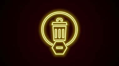 Parlayan neon hattı Çöp kutusu simgesi siyah arkaplanda izole edildi. Çöp kutusu tabelası. Sepet simgesini geri dönüştür. Ofis çöpü ikonu. 4K Video hareketli grafik canlandırması