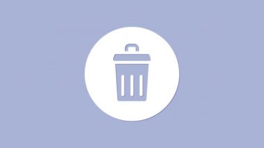 Beyaz Çöp Kutusu simgesi mor arkaplanda izole edildi. Çöp kutusu tabelası. Sepet simgesini geri dönüştür. Ofis çöpü ikonu. 4K Video hareketli grafik canlandırması