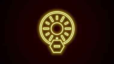 Parlayan neon hattı. Siyah arkaplanda direkt güneş ışığı simgesi yok. 4K Video hareketli grafik canlandırması