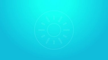 Pembe çizgi güneş simgesi mavi arkaplanda izole edildi. 4K Video hareketli grafik canlandırması