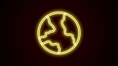 Parlayan neon hattı dünya çapında simge siyah arkaplanda izole edildi. Yerküreye iğnele. 4K Video hareketli grafik canlandırması