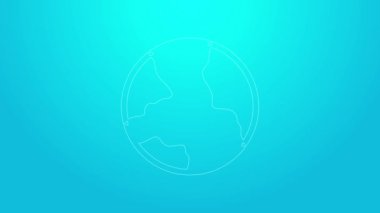 Pembe çizgi dünya çapında mavi arkaplanda izole edilmiş bir simge. Yerküreye iğnele. 4K Video hareketli grafik canlandırması