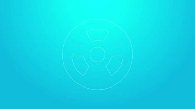 Mavi arkaplanda izole edilmiş pembe çizgi radyoaktif simge. Radyoaktif zehirli sembol. Radyasyon tehlikesi işareti. 4K Video hareketli grafik canlandırması