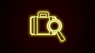 Kayıp bagaj simgesini bulma servisi siyah arkaplanda izole edildi. Bagajları arayın. 4K Video hareketli grafik canlandırması