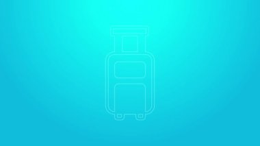 Seyahat simgesi için pembe bavul mavi arkaplanda izole edildi. Seyahat bagaj tabelası. Seyahat bagaj ikonu. 4K Video hareketli grafik canlandırması