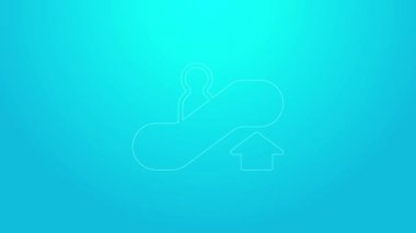 Pembe çizgili yürüyen merdiven mavi arka planda izole edilmiş bir simge. 4K Video hareketli grafik canlandırması