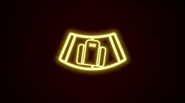 Siyah arka planda parlayan neon hat taşıyıcı bavul, bavul, çanta ve bagaj ikonu var. 4K Video hareketli grafik canlandırması