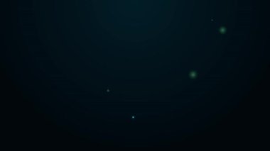 Parlayan neon hattı Globe 'un uçan uçak ikonu siyah arka planda izole edildi. Uçak Dünya 'nın etrafında uçuyor. Uçak dünyası ikonu. 4K Video hareketli grafik canlandırması