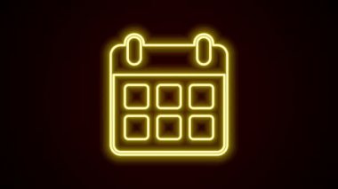 Parlayan neon hattı seyahat planı takvimi ve uçak simgesi siyah arka planda izole edildi. Planlanmış bir tatil gezisi. 4K Video hareketli grafik canlandırması