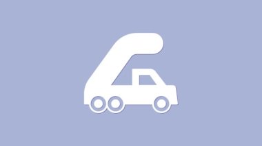 Beyaz Yolcu merdiveni mor arka planda izole edilmiş bir ikona binmek için. Havaalanı merdiveni yolculuğu. 4K Video hareketli grafik canlandırması