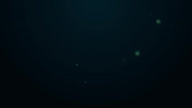Parlayan neon hattı uçak arama ikonu siyah arkaplanda izole edildi. 4K Video hareketli grafik canlandırması