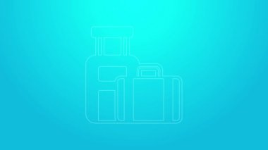 Seyahat simgesi için pembe bavul mavi arkaplanda izole edildi. Seyahat bagaj tabelası. Seyahat bagaj ikonu. 4K Video hareketli grafik canlandırması