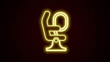 Parlayan neon hattı uçak koltuğu simgesi siyah arkaplanda izole edildi. 4K Video hareketli grafik canlandırması