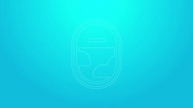 Pembe çizgi uçak pencere simgesi mavi arkaplanda izole edildi. Uçak lombozu. 4K Video hareketli grafik canlandırması