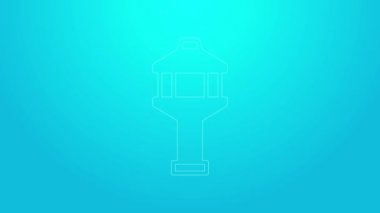 Pembe hat havaalanı kontrol kulesi ikonu mavi arka planda izole edildi. 4K Video hareketli grafik canlandırması